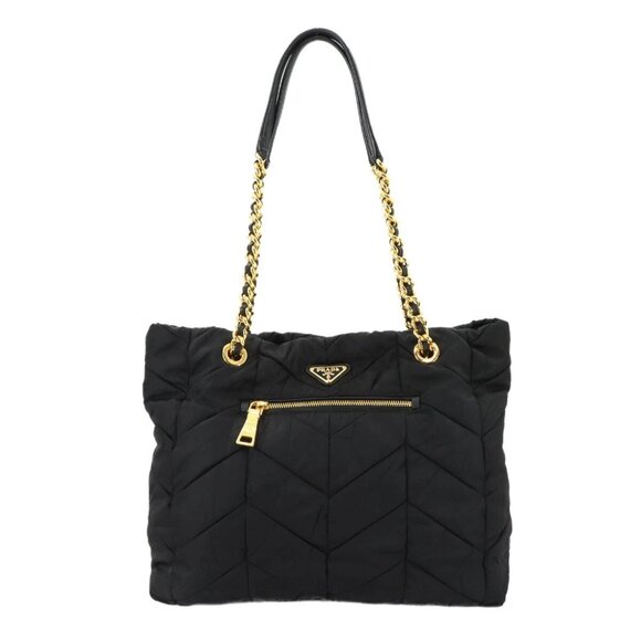 Prada Handbags - PRADA Nylon Chain Tote Bag Nylon Leather Black Nero BR4383 Quilted 90285026